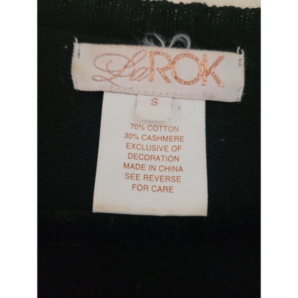 LaRok Black Cotton/Cashmere Cardigan Sweater w/ Silver Stud Trim size small - Picture 4 of 4